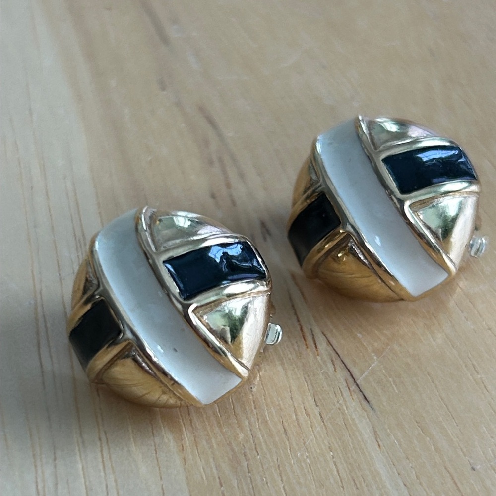 Givenchy Gold and White Earrings with Black Highlights (E18)
